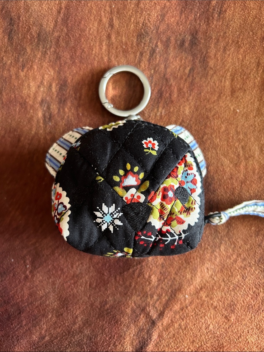 Anthropologie X Vera Bradley Quilted Floral Black Coin Pouch Keychain